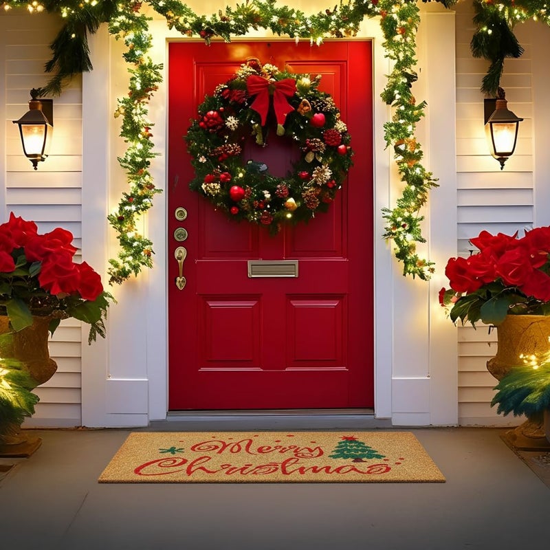 Kankun Merry Christmas Coco Coir Door Mat with Xmas Tree, Heavy Duty Backing, Welcome Doormat (17" x 30"), Doormat Entrance (Christmas2 - Welcome) - Image 2